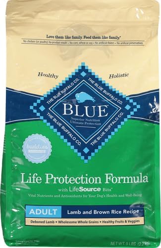 Blue Buffalo Life Protection Formula Lamb & Brown Rice Adult Dry Dog Food, Supports Immunity with Antioxidant-Rich LifeSource Bits, Promotes Healthy Muscle Development, Skin & Coat Health, 5 lbs.