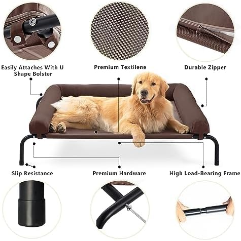 WESTERN HOME Cooling Elevated Dog Bed for Large Dogs, Portable Indoor & Outdoor Raised Dog Bed with Breathable Mesh, Chew Proof Pet Hammock Cots with Removable and Waterproof Bolsters