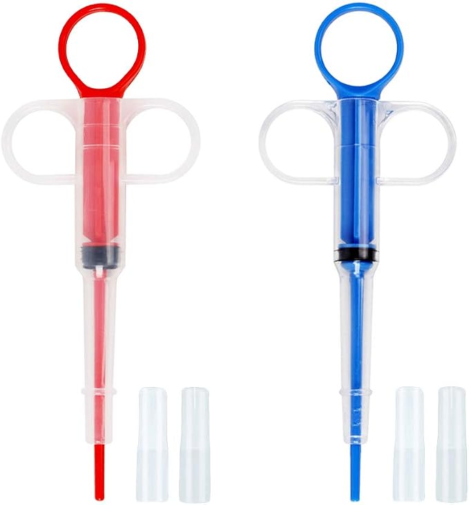 Pet Medicine Feeder Pet Pill Syringe Pet Liquid Feeding Dispenser Feeding Tool with Soft Silicone Tip for Dogs Cats Birds Small Animals Blue and Red 2 Pcs