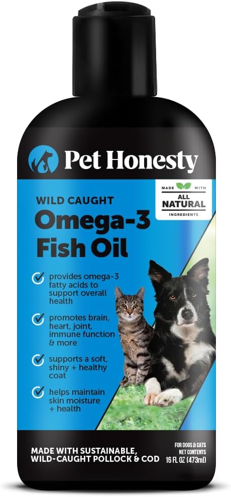 Omega 3 Fish Oil for Dogs and Cats - Liquid Fish Oil for Dogs Skin and Coat Supplement, Dog Omega 3 Fish Oil Supplement EPA + DHA, Wild Caught Pollock & Cod Oil for Dogs for Skin + Coat Health (16oz)