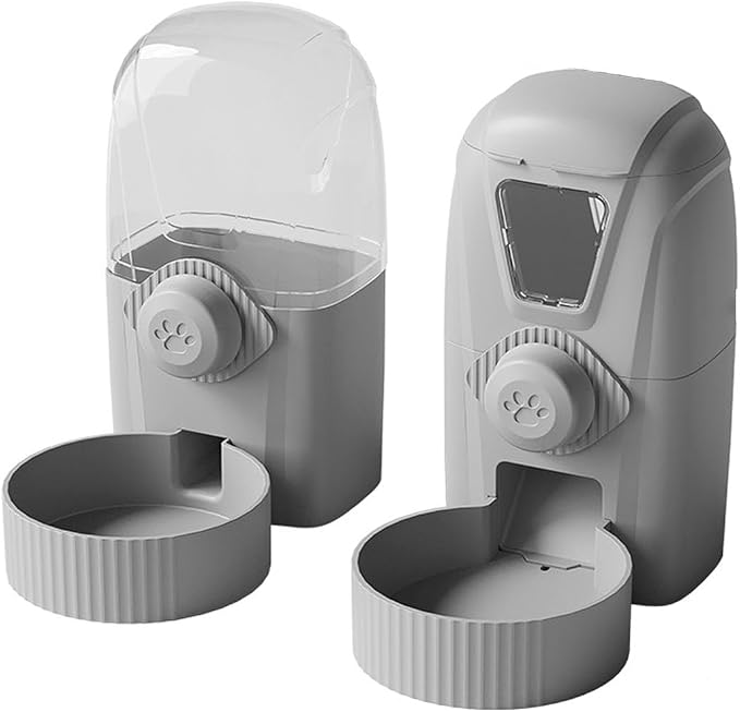 Hanging Pet Feeder Water Dispenser Set - 2-in-1 Gravity Food Water Bowl for Cats Small Dogs Rabbits, Cage Mounted No-Spill Pet Feeding Station (Grey)