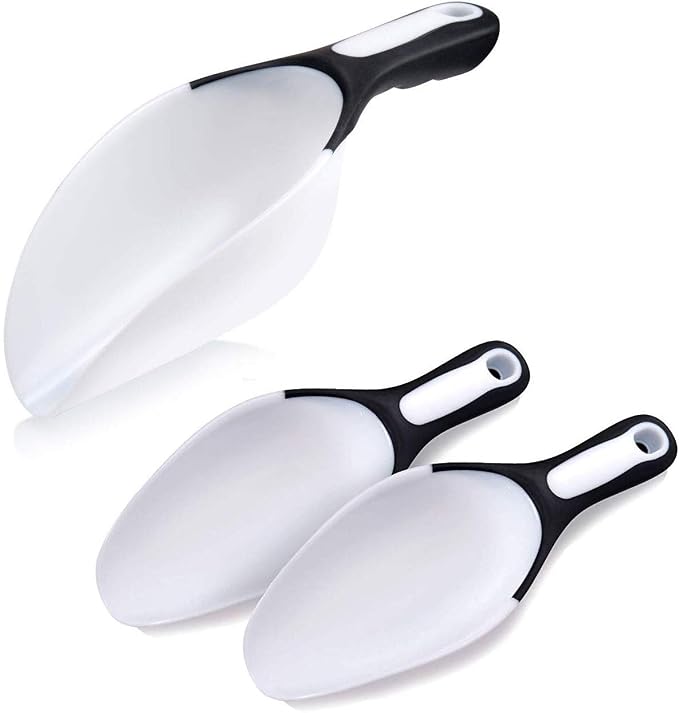 Rockland Guard 1-Cup Multipurpose Scoops (3-Pack) – Flexible Funnel Tip for Spill-Free Pours – Heavy-Duty Ice Scoop for Freezer & Ice Machine – Dog Food Scoop & Flour Scoop for Canisters