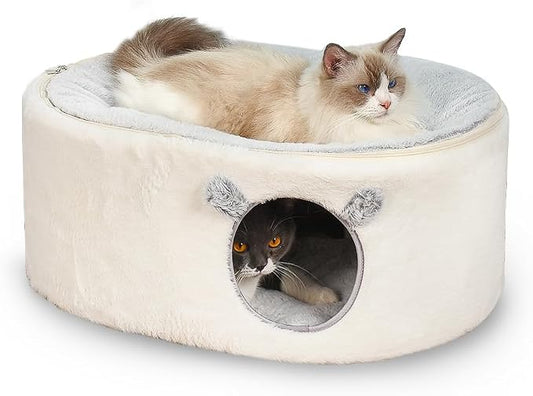 Zoratoo Cat Bed for Indoor Cats, Fluffy Large Enclosed Cat House Cave Pet Bed Hammock with Removable Washable Cover for Sleeping Cats, Kittens, Small Dog, Oval Hideaway