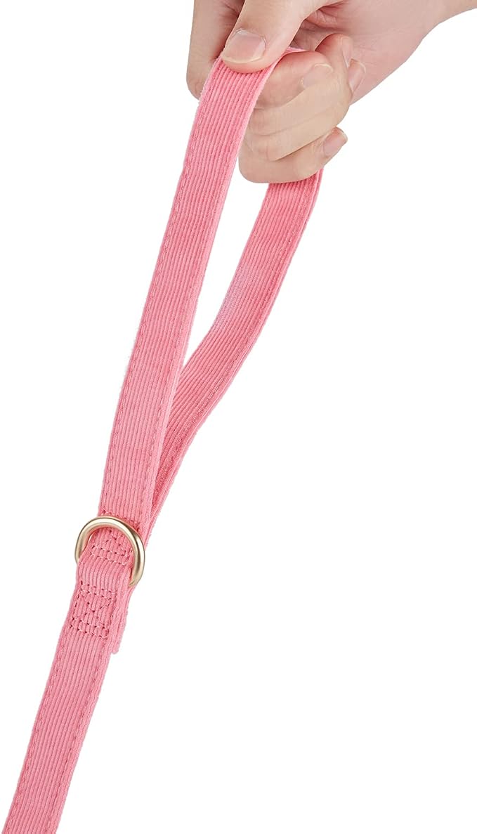 Soft Corduroy Dog Collar and Leash Set Adjustable Durable Dog Collars with Metal Buckle and Lead for Female Large Dogs,Hot Pink