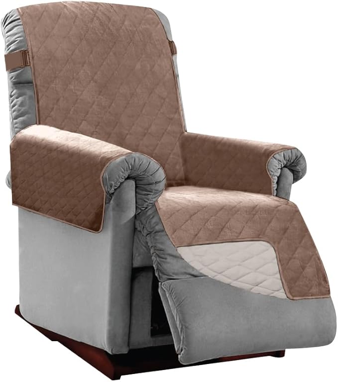 Sofa Shield® Couch Recliner Covers for Dogs, Reversible Furniture Protector with Strap, Stain and Tear Resistant Cushion Cover, 25 inch Seat, Machine Washable Slipcover Pets, Cats, Latte Linen