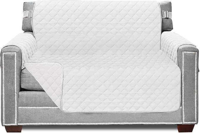 Sofa Shield® Couch Armchair Covers for Dogs, Reversible Furniture Protector with Strap, Stain and Tear Resistant Cushion Cover, 48 inch Seat, Machine Washable Slipcover Dog Pets Cats, White