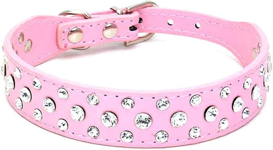 Rhinestone Dog Collar, Bling Rhinestone PU Leather Crystal Diamond Pet Dog Cat Puppy Collar Black S M L XL (XS, Pink)