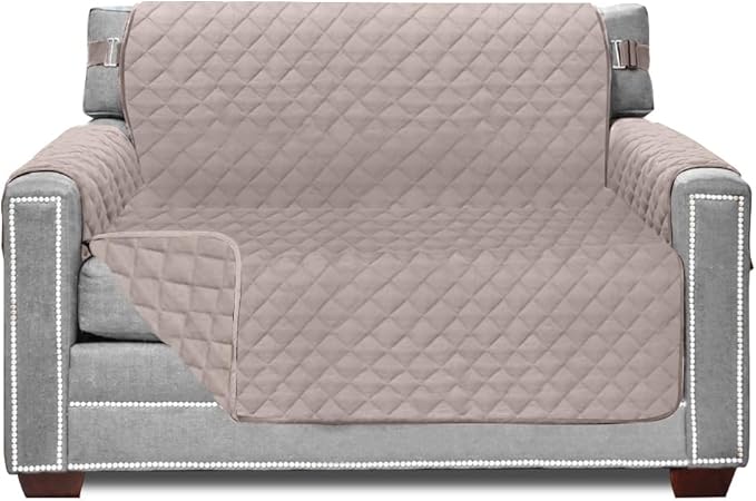 Sofa Shield® Couch Armchair Covers for Dogs, Reversible Furniture Protector with Strap, Stain and Tear Resistant Cushion Cover, 48 inch Seat, Machine Washable Slipcover Pets, Cats, Light Taupe