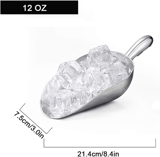 Ice Cube Endurance Scoop, Cast Aluminum Shovel Scoops Kitchen Utility Scoops Set Contoured Handle，Ideal for Ice Cube Coffee Bean Food Candy Flour Popcorn Rust Free (12oz Silver)