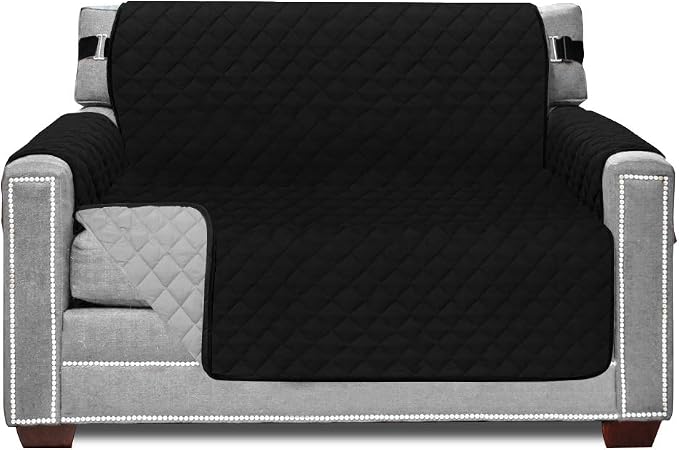 Sofa Shield® Couch Armchair Covers for Dogs, Reversible Furniture Protector with Strap, Stain and Tear Resistant Cushion Cover, 48 inch Seat, Machine Washable Slipcover Pets, Cats, Black Gray