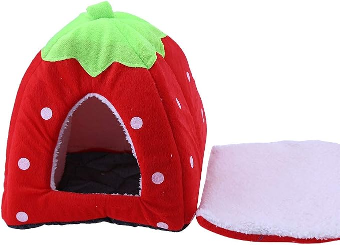 Strawberry Plush Pets House Washable Pets Cave Sofa Half-Closed Fluffy Dogs Room Soft Puppy House for Winter Indoor