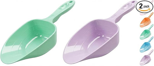 Melamine Pet Food Measuring Scoop, 1 Cup 1/2 Cup 1/4 Cup with Clear Measurement Lines for Dog, Cat, Bird, and Rabbit, Durable, Ergonomic Handle, Dishwasher safe-Green & Purple