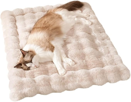 SOMAHE Cat Bed Mat, Soft Plush Faux Fur Kneading Pet Bed, Machine Washable Cat Sleeping Pad for Indoor Cats & Kittens, Non-Slip Fluffy Cat Rug for Couch Sofa Floor, 23x15 Inch White