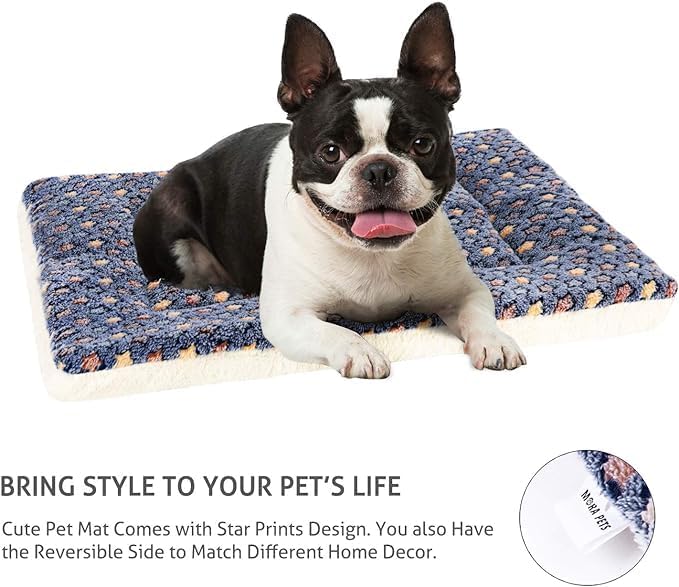 Mora Pets Dog Bed Crate Pad Ultra Soft Pet Bed with Cute Star Print Washable Reversible for Large Medium Small Dogs 23 x 18 inch 2 Pack Dark Blue