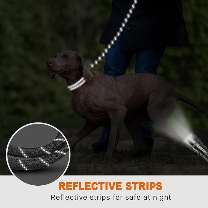 Taglory Rope Dog Leash 5 FT with Comfortable Padded Handle, Highly Reflective Threads Leash and Anti-Tangle Clip for Walking Medium Large Dogs, 1/2 inch, Grey