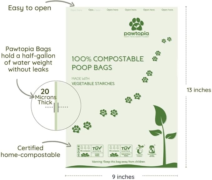Pawtria Certified Home Compostable Dog Poop Bags (120) + Paper Dispenser, Poop Bags for Dogs, Cat Litter, Vegetable Starches, Dog Waste Bags, Leakproof, Easy to Open, Give Back