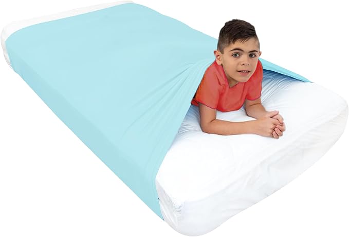 Sensory Bed Sheet for Deep Pressure Therapy – Spandex Bed Sheet – Sensory Compression Blanket for ADHD, Autism – Breathable & Hypoallergenic, Turquoise, Full Size