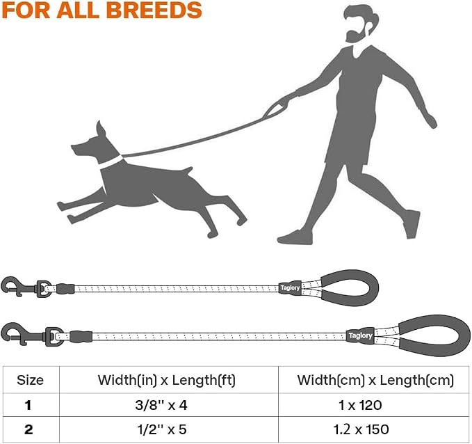 Taglory Rope Dog Leash 5 FT with Comfortable Padded Handle, Highly Reflective Threads Leash and Anti-Tangle Clip for Walking Medium Large Dogs, 1/2 inch, Pink