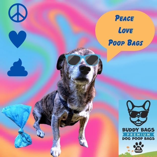 Buddy Bags Premium Dog Poop Bags, Unscented, Extra Thick & Strong, Bold “Open Here” Arrow, 18 Refill Rolls, 270 Earth Friendly Bags.