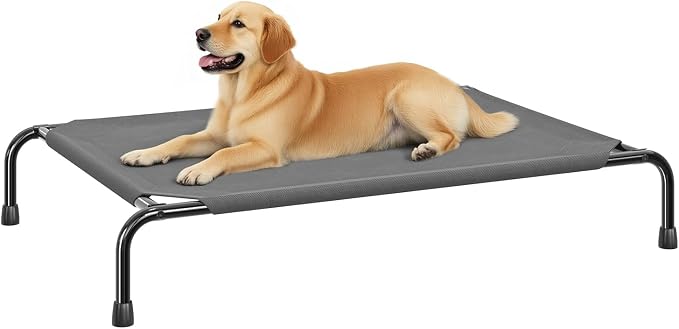 Simple Trending Raised Dog Bed for Large Dogs, Waterproof Elevated Dog Cot for Outdoor, Cooling Breathable Pet Hammock Bed, 47.75" x 30.5", Dark Grey