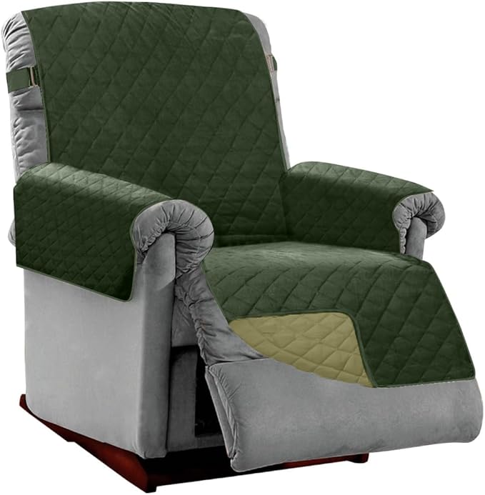 Sofa Shield® Couch Recliner Covers for Dogs, Reversible Furniture Protector with Strap, Stain and Tear Resistant Cushion Cover, 28 inch Seat, Machine Washable Slipcover Pets, Cats, Hunter Green Sage