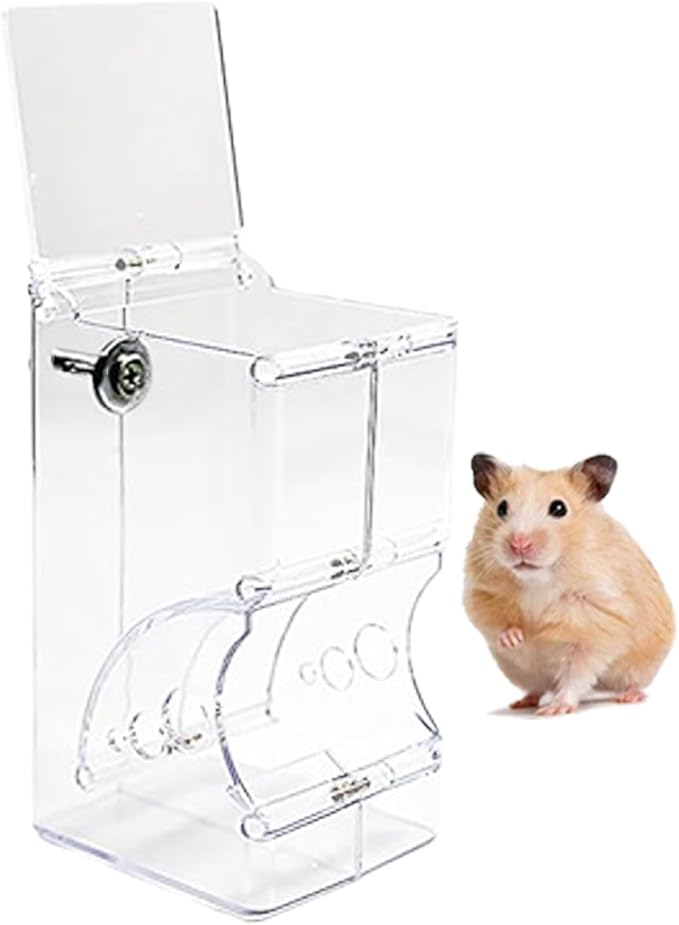 Automatic Hamster Feeder, Clear Acrylic Automatic Pet Feeder Pet Food Dispenser, Hamster Food Bowl Guinea Pig Food Dispenser for Small Animal Feeding & Watering Supplies (S)