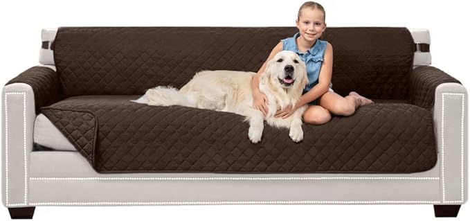 Sofa Shield® Couch Slip Covers for Dogs, Reversible Furniture Protector with Strap, Stain and Tear Resistant Cushion Cover, 78 inch Seat, Machine Washable Slipcover Dog Pets Cats, Chocolate