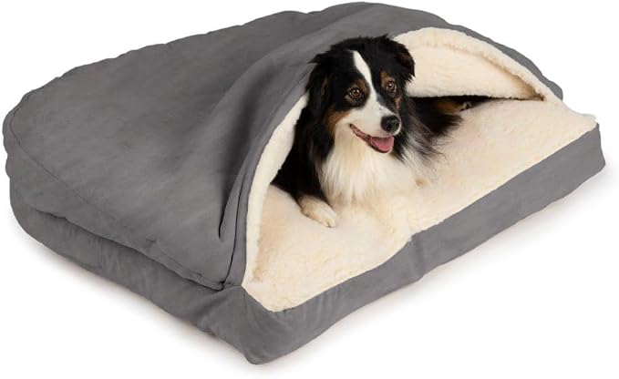 Snoozer Rectangle Cozy Cave Dog Bed - Indoor Dog Bed with Cover Cave, Covered Calming Burrow for Small & Medium Sized Pets with Blanket Attached, Enclosed, Washable Cover - Medium, Heather Gray