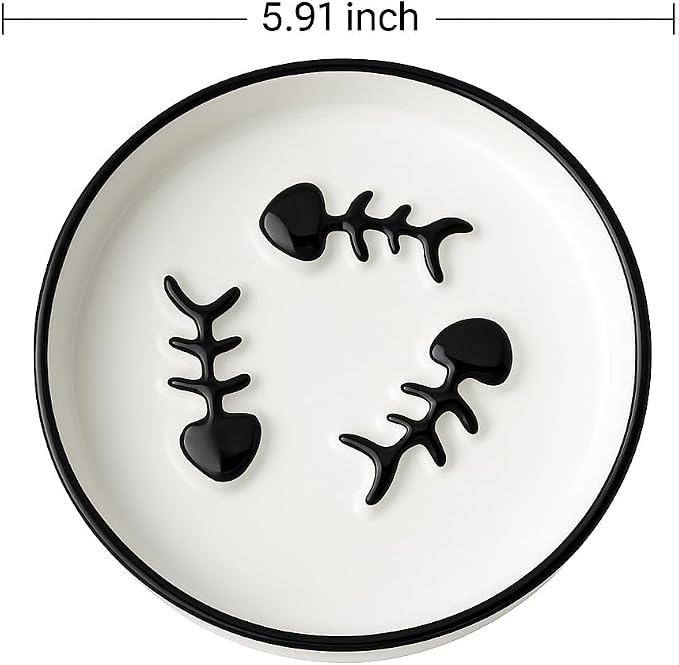 2-Pack Shallow Ceramic Cat Slow Feeder Bowls, Anti-Vomit Food Plates for Whisker Fatigue Relief, Dishwasher Safe, Anti-Acne, Black Chin Prevention, for Dry and Wet Food, Easy Daily Use
