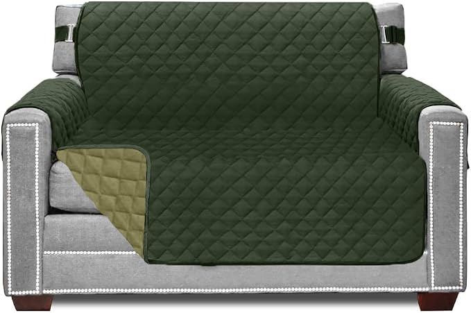 Sofa Shield® Couch Armchair Covers for Dogs, Reversible Furniture Protector with Strap, Stain and Tear Resistant Cushion Cover, 48 inch Seat, Machine Washable Slipcover Pets, Cats, Hunter Sage