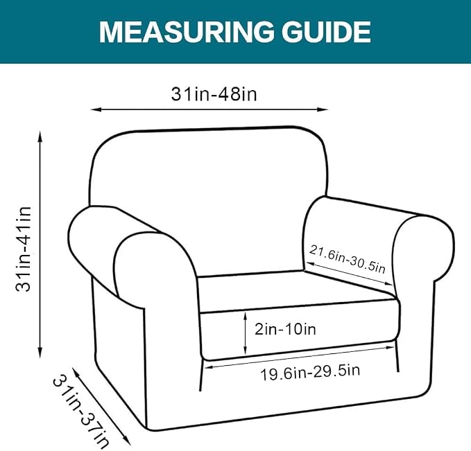 Turquoize 2 Piece Chair Covers Armchair Slipcovers for Living Room Armchair Sofa Cover with Individual Cushion Covers Feature Jacquard Fabric (Chair, Porcelain White)