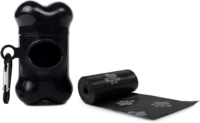 Dog Poop Bags Dispenser with Carabiner Clip, Doggy Poop Bag Holders for Leashes Include 1 Roll (15 Bags) Leak-Proof Large Lavender Scented Doggie Pet Waste Bags,Dog Accessories, Black