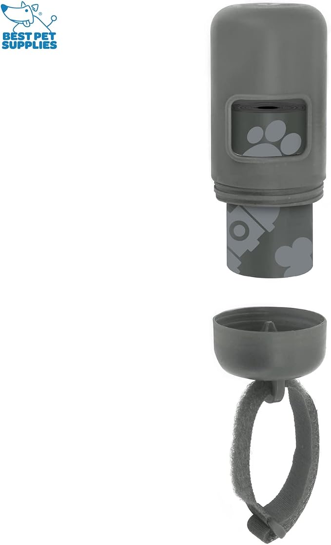 Best Pet Supplies Dog Poop Bag Holder Leash Attachment with 30 Bags, Reusable Dispenser for Travel, Walking, Park, and Outdoor Use, Durable with Clip-On - Gray, Pack of 2