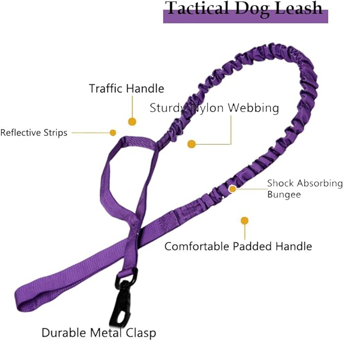 Tactical Dog Collar and Leash Set with Airtag Holder Waterproof Dog Airtag Collar with Handle Adjustable Heavy Duty Dog Collar Leash Set(DeepPurple，L