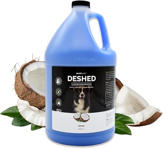 Bark2Basics DeShedding Dog Shampoo, 1 Gallon - Combats and Reduces Shedding, Removes Undercoat, Fights Excessive Hair Shed, Omega 3 and 6 Rich, Strengthens the Hair Follicle, Natural, USA Made