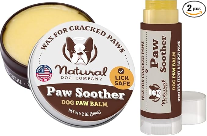 Natural Dog Company Paw Soother Balm Bundle, (1) 2 oz. Tin & (1) Travel Stick, Dog Paw Cream and Lotion, Moisturizes & Soothes Irritated Paws & Elbows, Protects from Cracks & Wounds