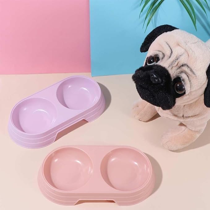 Pet Food and Water Bowl, Double Feeding Bowls, Small Grey, for Cats and Small Dogs, Portable Pet Accessories (Pink)