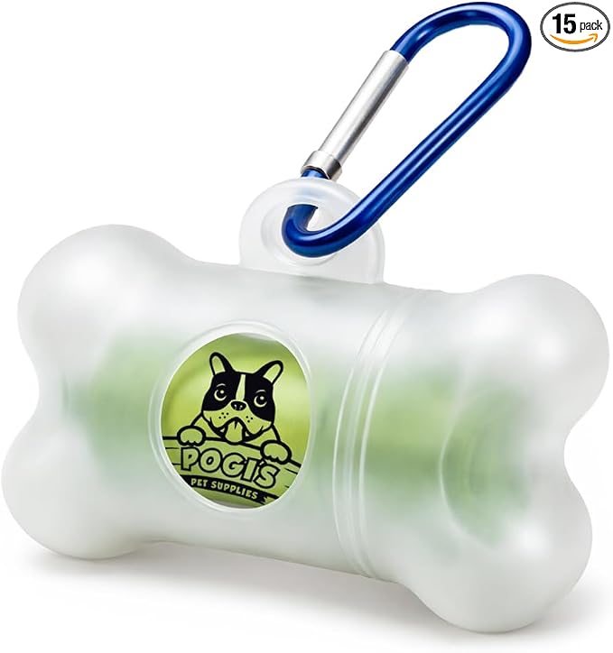 Pogi’s Dog Poop Bag Dispenser – Holder with Metal Carabiner for Leashes, Includes 15 Fresh Scented Bags