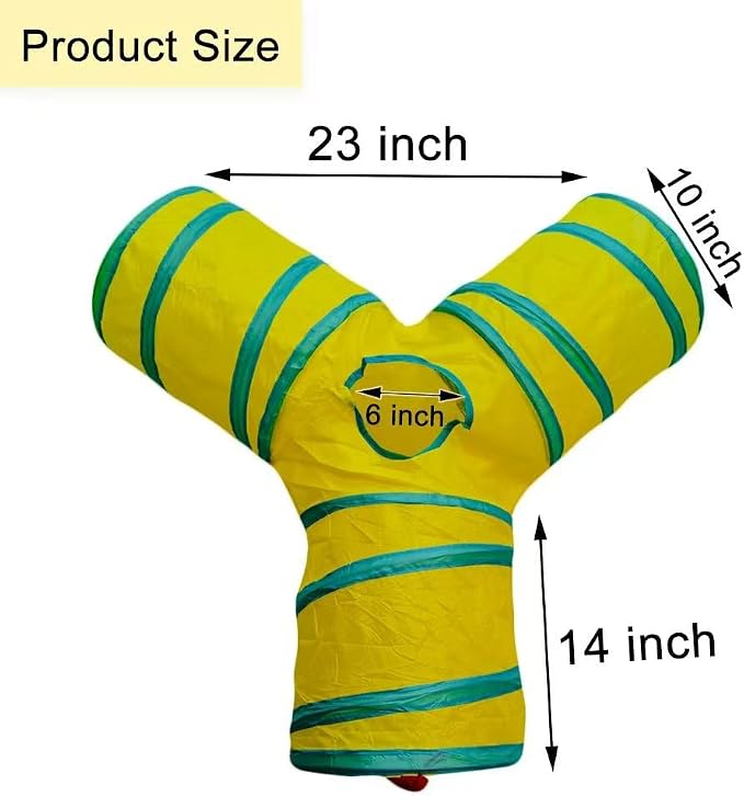 Cat Tunnel Tube Toys，Tunnels for Indoor Cats, Collapsible Interactive Toy with Balls for Rabbits, Kittens, Ferrets, Puppy (3 Way Yellow Green)