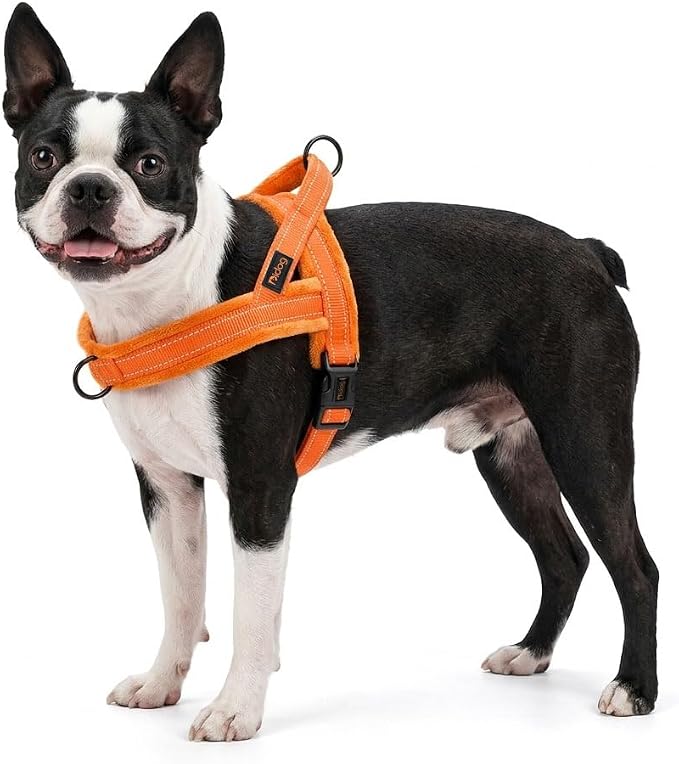 Didog Soft Flannel Padded Dog Vest Harness, No Pull/Quick Fit Reflective Dog Strap Harness, Easy for Training Walking (XS:Chest 15-18", Orange)