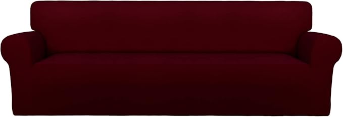 PureFit Super Stretch 4 Seater Sofa Slipcover – Spandex Non Slip Soft Couch Sofa Cover, Washable Furniture Protector with Non Skid Foam and Elastic Bottom for Kids, Pets （XX Large, Wine）