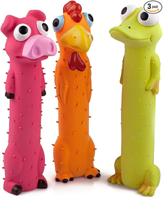 CHIWAVA 3 Pack 9" Squeaky Latex Dog Toys Standing Stick Animal Puppy Fetch Interactive Play for Small Medium Dogs