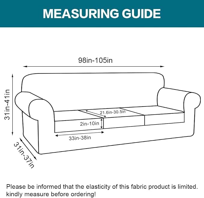 Turquoize 4 Piece Sofa Covers for 3 Cushion Couch Sofa Slipcover Soft Couch Cover for Dogs-Washable Sofa Furniture Covers with 3 Individual Large Cushion Covers (XL Sofa, Cream)