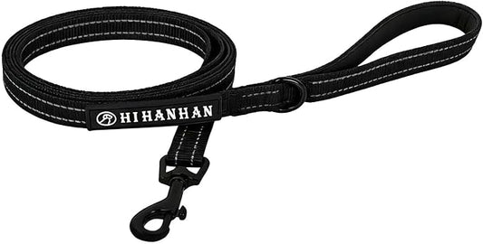 Reflective 6 FT Dog Leash, Premium Traditional Style Puppy Leash with Easy to Use Collar Hook for Small, Medium, and Large Breed Puppies (Black, 3/4 in x 6 ft)