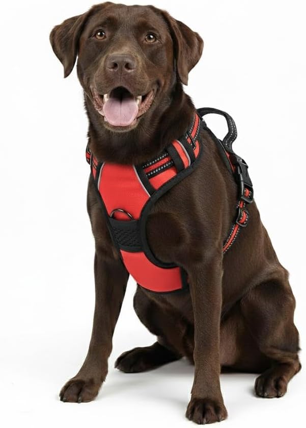 No Pull Dog Harness, Large Red Tactical Vest Harness, Heavy Duty 900D Nylon Reflective Pet Harness with Front & Back Control Handles, Adjustable Padded Vest for Large Dogs German Shepherd