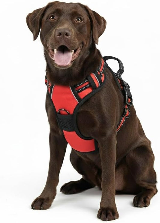No Pull Dog Harness, Large Red Tactical Vest Harness, Heavy Duty 900D Nylon Reflective Pet Harness with Front & Back Control Handles, Adjustable Padded Vest for Large Dogs German Shepherd
