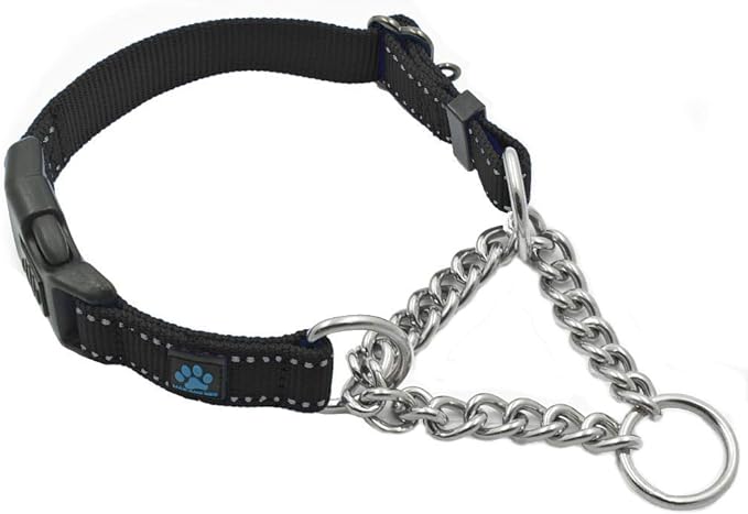 Max and Neo Stainless Steel Chain Martingale Collar - We Donate to a Dog Rescue for Every Collar Sold (Large, Black)
