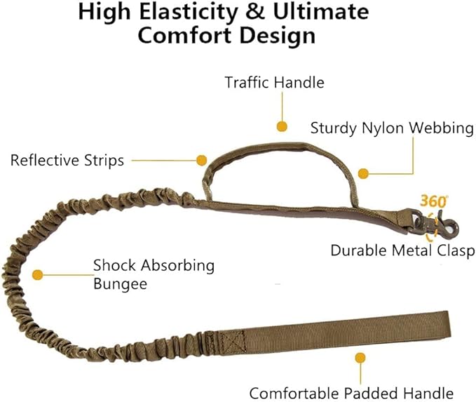 Tactical Dog Collar and Leash Set Adjustable Military Nylon Dog Collar with Control Handle and Heavy Duty Metal Buckle for Large Dogs（Brown XXL