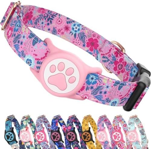 Airtag Dog Collar,with Waterproof airtag Holder，Original Stylish Cute Pattern Design.QR Code ID Buckle，Comfortable Soft Cotton for Small Medium Large Dogs
