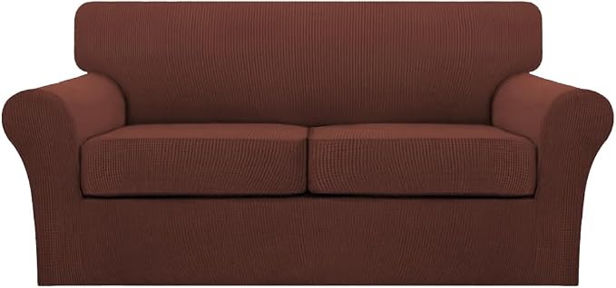 Turquoize 3 Piece Sofa Covers for 2 Cushion Couch Sofa Slipcover Soft Couch Cover for Dogs-Washable Sofa Furniture Cover with 2 Individual Cushion Covers, Feature Fabric (2 Cushion Sofa, Burnt Brick)